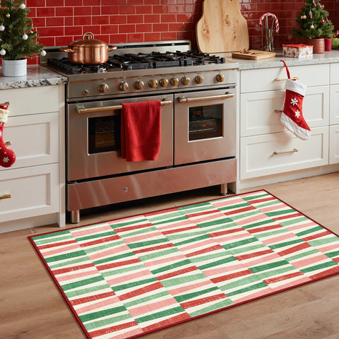 Caelum Christmas Washable Abstract Ribbon Green Rug