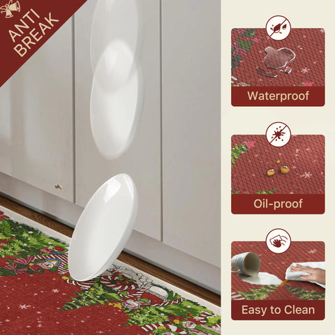 Starlit Christams Tree Padded Anti Fatique Red Kitchen Mat 2pcs