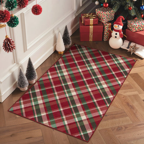 Valence Christmas Washable Classic Checkerboard Belgian Velvet Rug Colorful