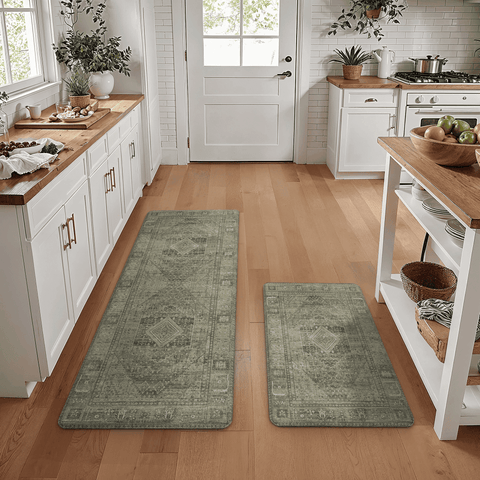 GENIMO 2Pcs Anti Fatigue Padded Kitchen Mats for Floor Oriental Washable Runner Rug