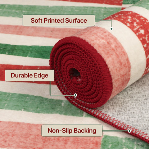 Caelum Christmas Washable Abstract Ribbon Green Rug