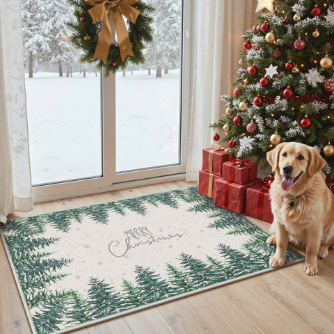 Evral Christmas Pine Machine Washable Green Rug