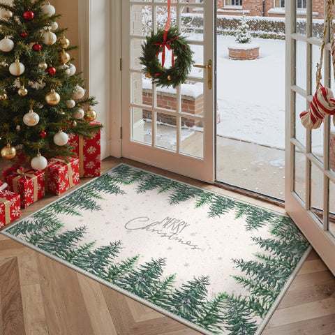 Evral Christmas Pine Machine Washable Green Rug