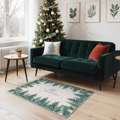 Evral Christmas Pine Machine Washable Green Rug