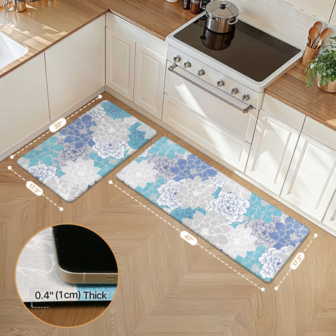 GENIMO 2Pcs Anti Fatigue Padded Kitchen Sink Mat Non Slip Washable Floral Runner Rug