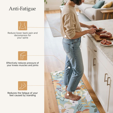 GENIMO 2Pcs Anti Fatigue Padded Kitchen Floor Mat Floral Washable Runner Rug for Sink