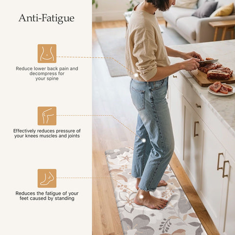 GENIMO 2Pcs Anti Fatigue Padded Kitchen Floor Mat Floral Washable Runner Rug for Sink