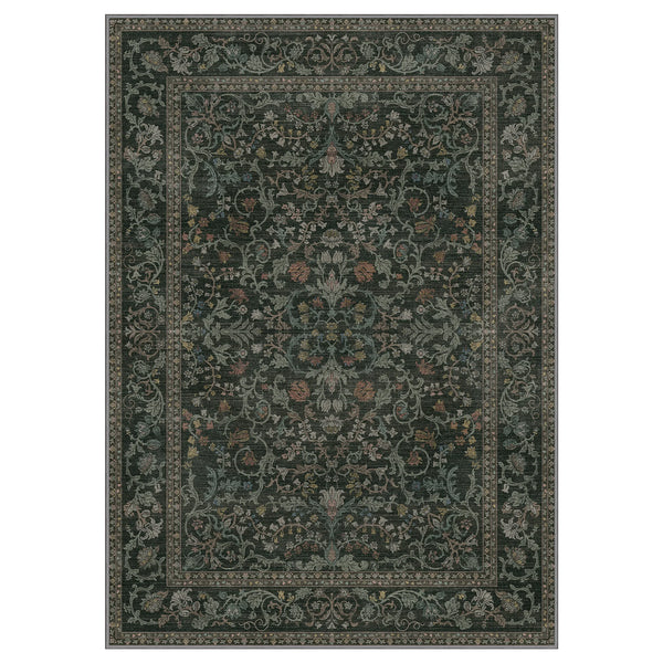 Fenra Washable Morden Floral Print Dark Green Rugs