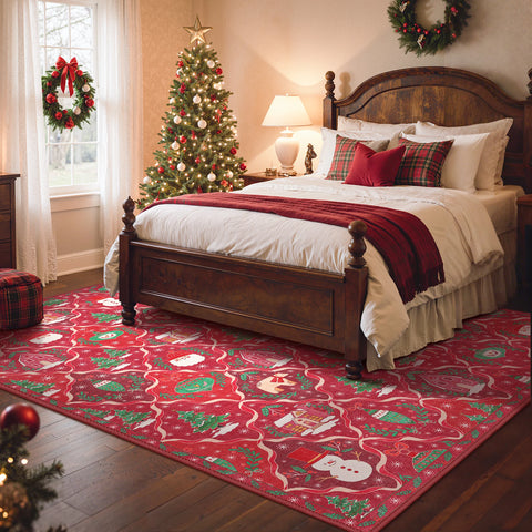 Oriana Christmas Washable Red Belgian Velvet Rug