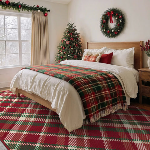Valence Christmas Washable Classic Checkerboard Belgian Velvet Rug Colorful
