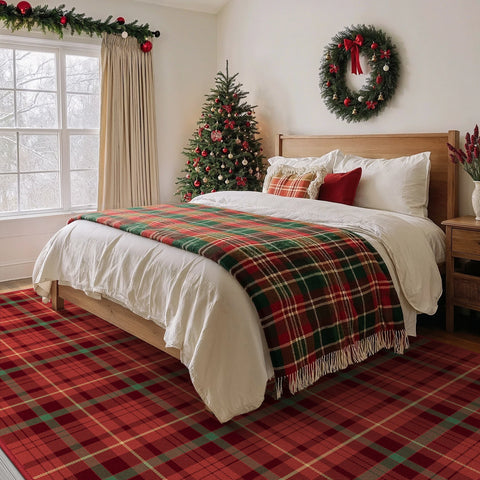 Valence Christmas Washable Classic Checkerboard Belgian Velvet Rug Red