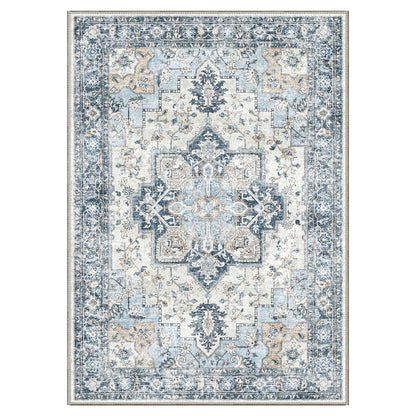 GENIMO Area Rug Machine Washable Distressed Vintage Print Blue