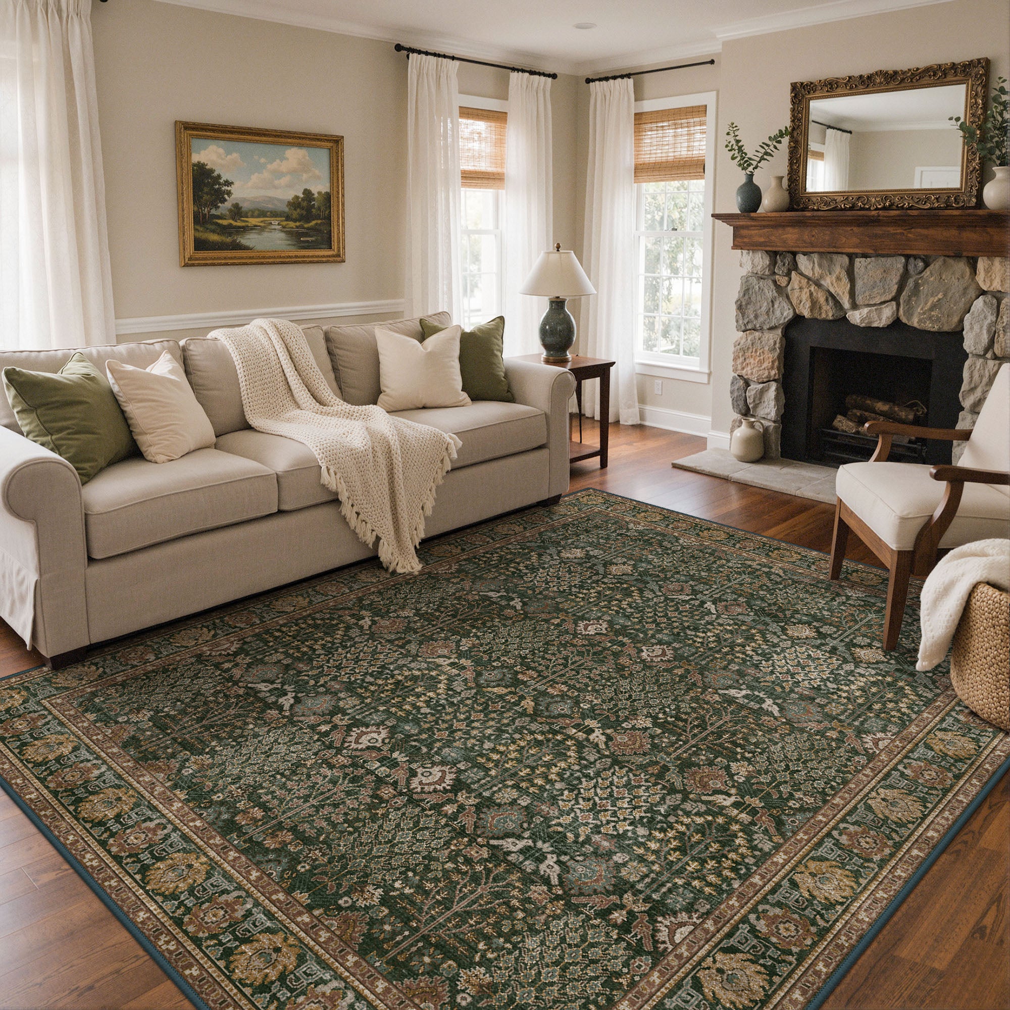 Sona Vintage Boho Floral Dark Green Rug – GENIMO