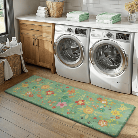 GENIMO 2Pcs Anti Fatigue Padded Kitchen Mats for Floor Floral Printed Washable Runner Rugs