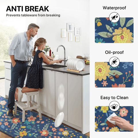 GENIMO 2Pcs Anti Fatigue Padded Kitchen Mats for Floor Floral Printed Washable Runner Rugs