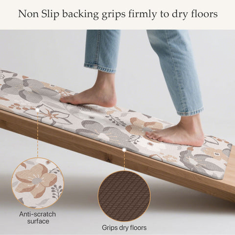 GENIMO 2Pcs Anti Fatigue Padded Kitchen Floor Mat Floral Washable Runner Rug for Sink