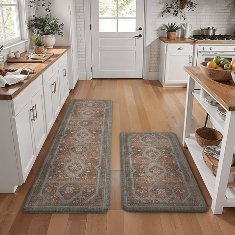 GENIMO 2Pcs Anti Fatigue Cushioned Kitchen Mats for Floor Oriental Washable Runner Rug