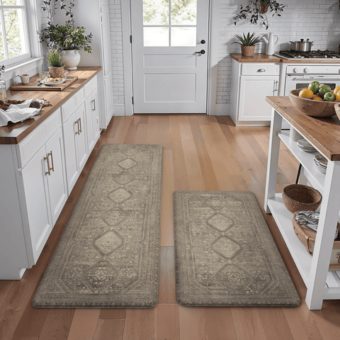 GENIMO 2Pcs Anti Fatigue Cushioned Kitchen Mats for Floor Oriental Washable Runner Rug