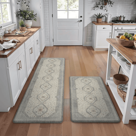 GENIMO 2Pcs Anti Fatigue Cushioned Kitchen Mats for Floor Oriental Washable Runner Rug