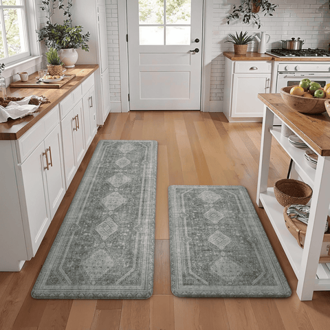 GENIMO 2Pcs Anti Fatigue Cushioned Kitchen Mats for Floor Oriental Washable Runner Rug