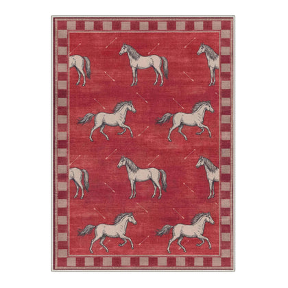 Monira Washable Modern Minimalism Horse Red Rug