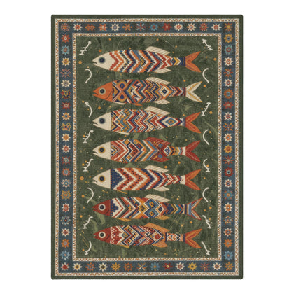 Orfin Washable Bohemian Vintage Fish Olive Rug