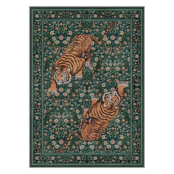 Taiga Washable Natural Wild Tiger Green Rug