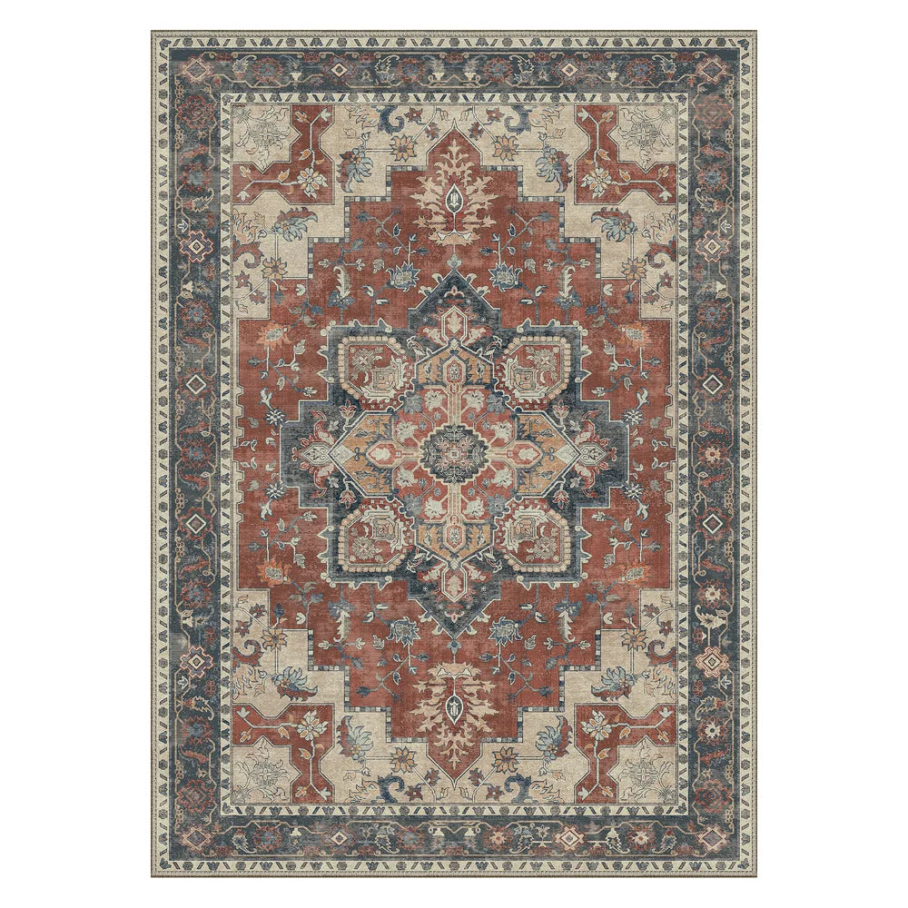 Daria Vintage Persian Tribal Washable Rug in Reddish Brown | GENIMO