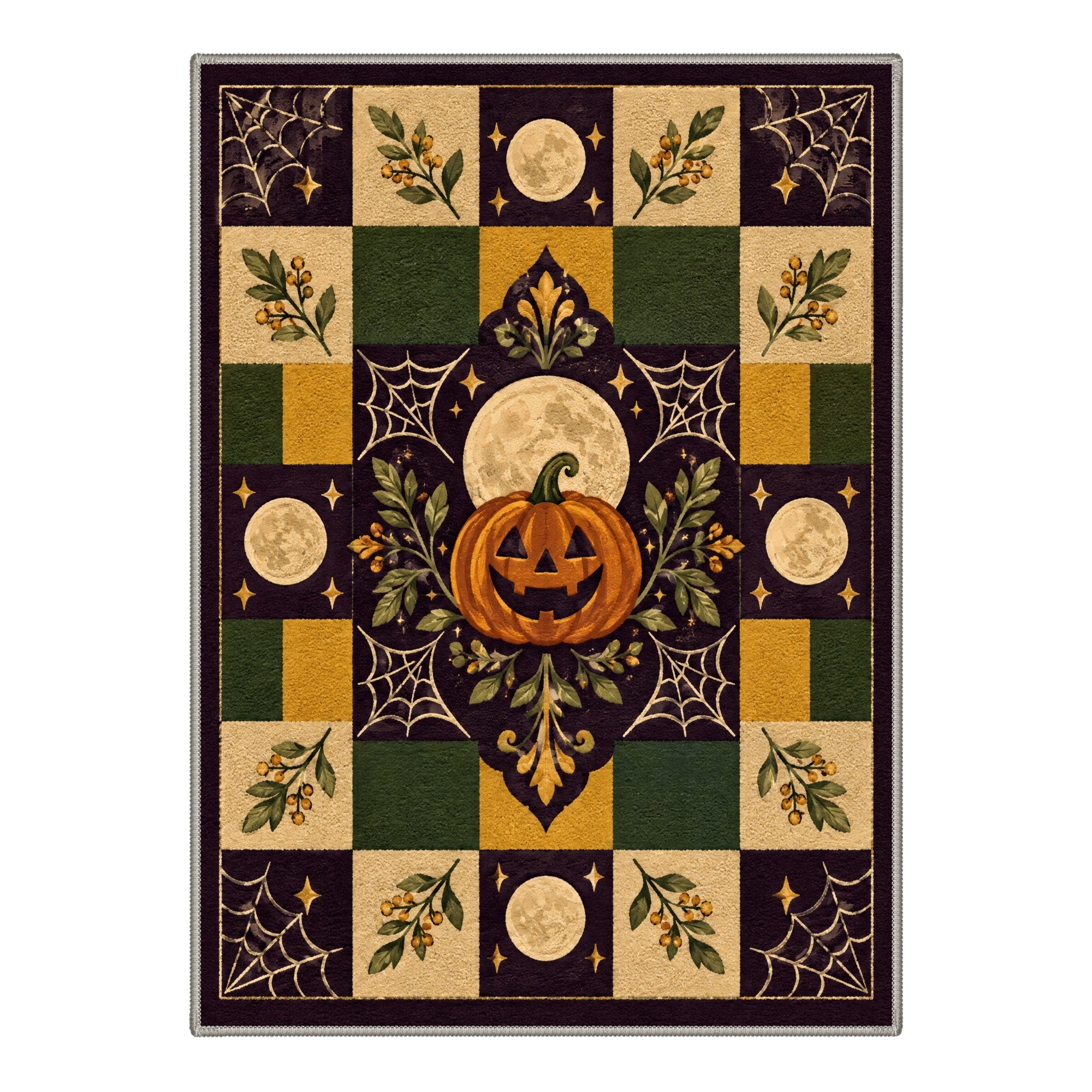 Salem Halloween Pumpkin Spider Web Rug - Washable & Non-Slip | GENIMO