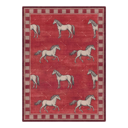 Monira Washable Modern Minimalism Horse Red Rug