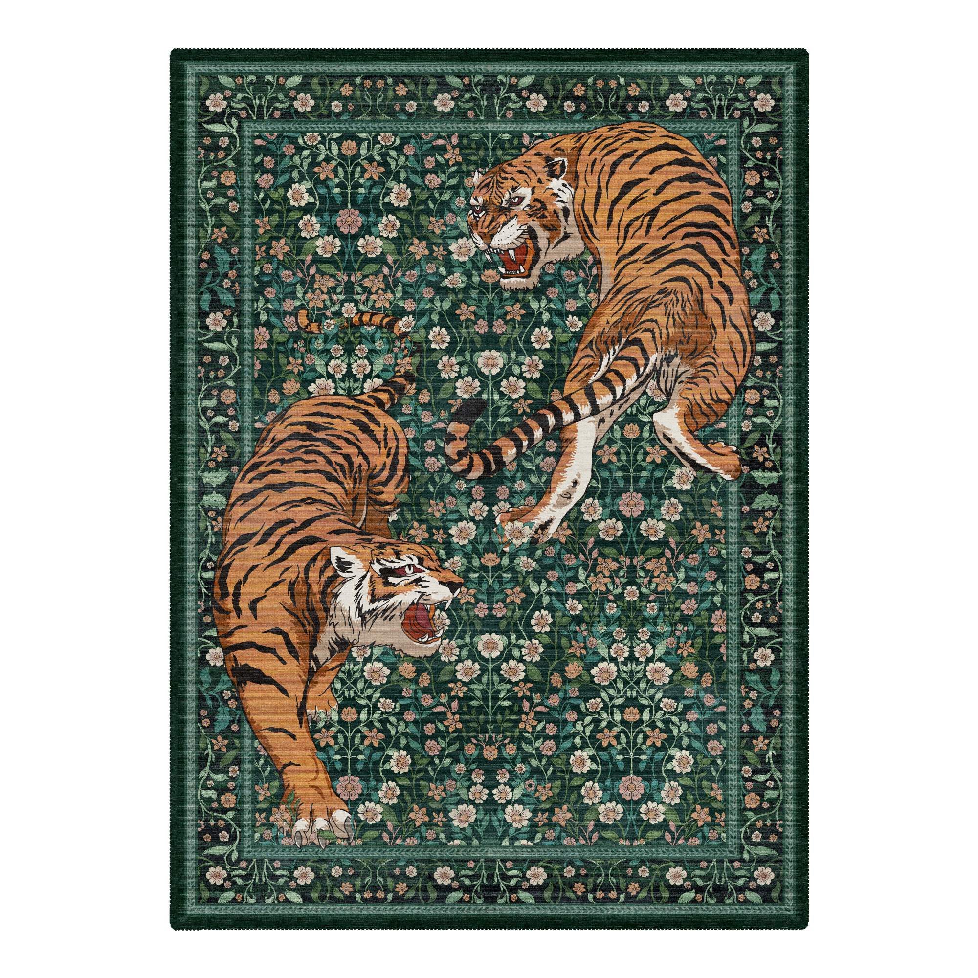 Amara Natural Wild Tiger Washable Rug in Green | GENIMO