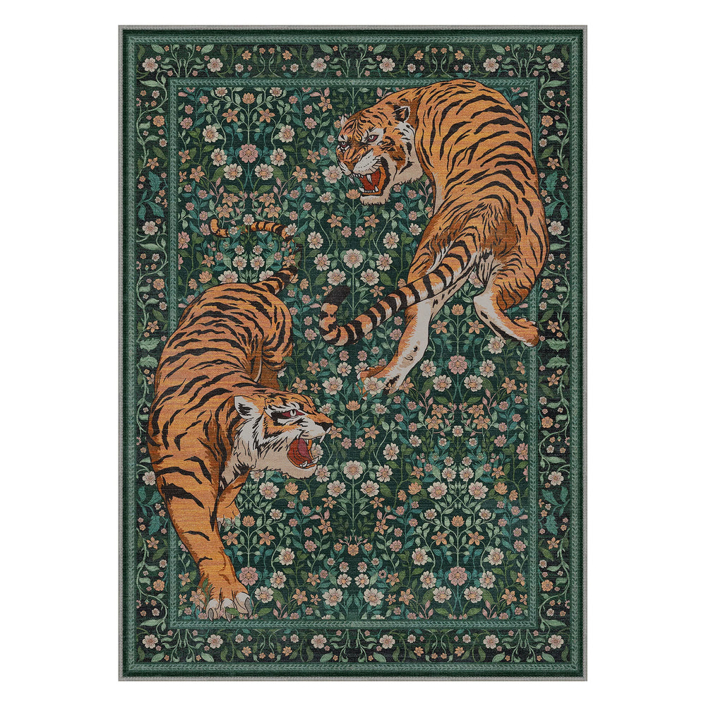 Amara Washable Natural Wild Tiger Green Rug – GENIMO