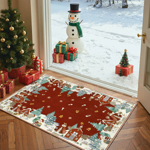 Haven Christmas Tree Machine Washable Red Rug