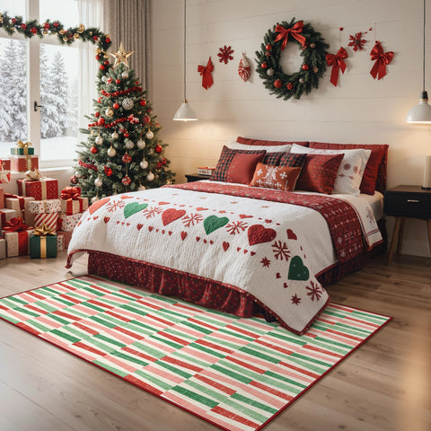 Caelum Christmas Washable Abstract Ribbon Green Rug