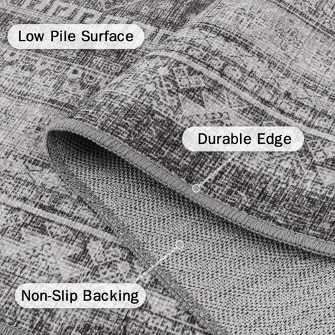 GENIMO Machine Washable Rugs Non Slip Carpet with Gripper, Gray