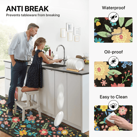 GENIMO 2Pcs Anti Fatigue Padded Kitchen Mats for Floor Floral Printed Washable Runner Rugs