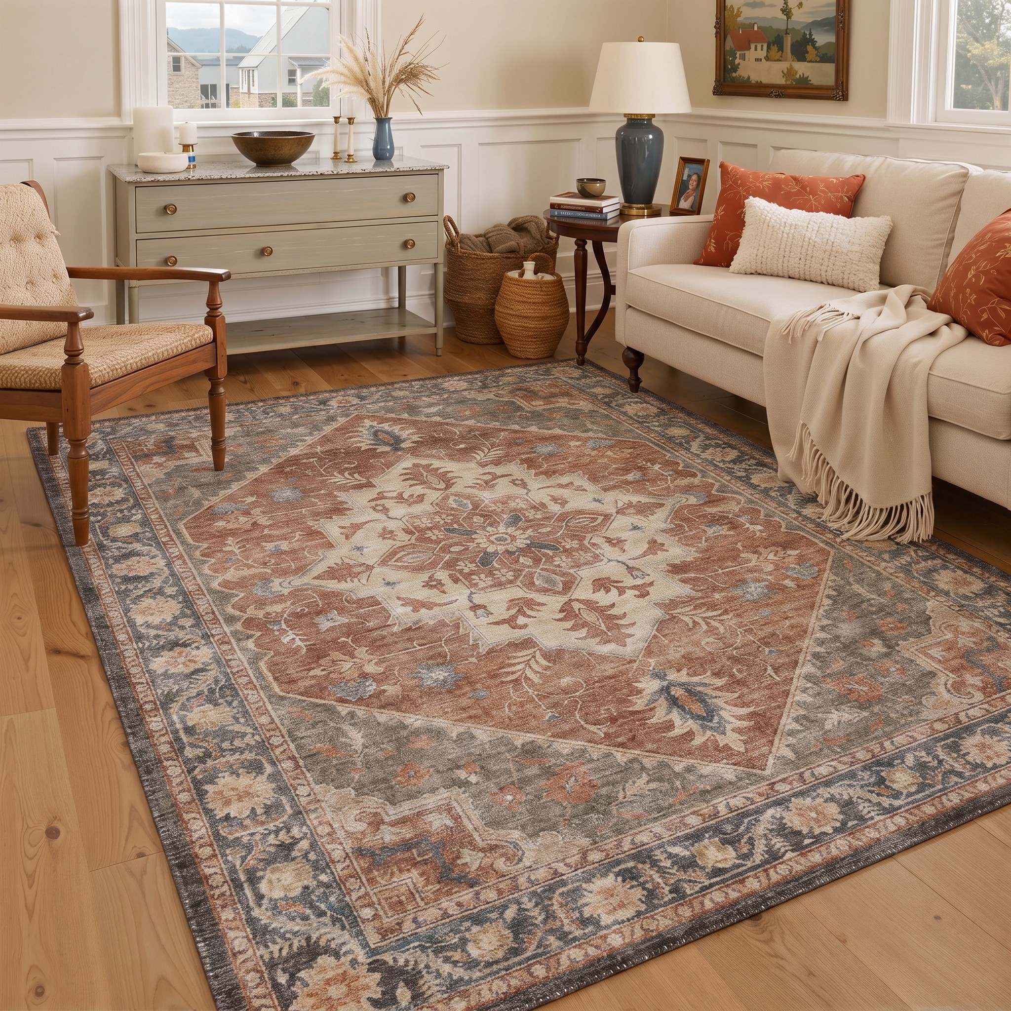 Mirava Vintage Persian Terracotta Rug - Washable & Non-Slip | GENIMO