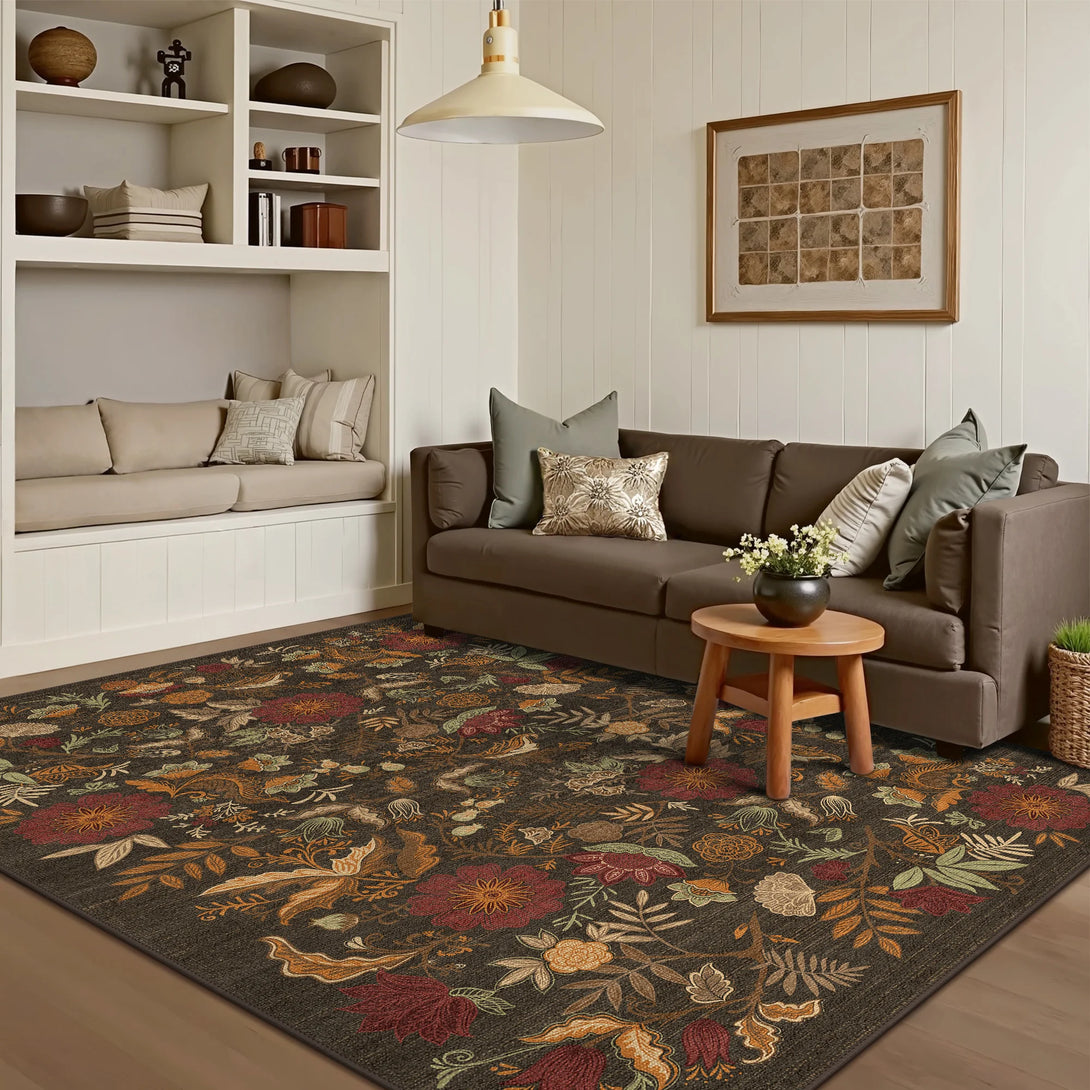 2nd Rug Liora Modern Forest Floral Washable Rug in Brown | GENIMO