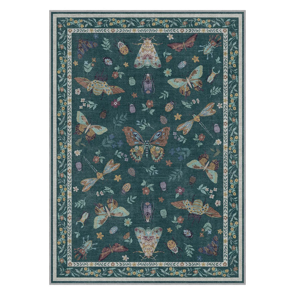 Torin Washable Morden Butterfly Inspect Blue Rug