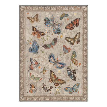 Aurelia Washable Vintage Butterfly Tan Rug