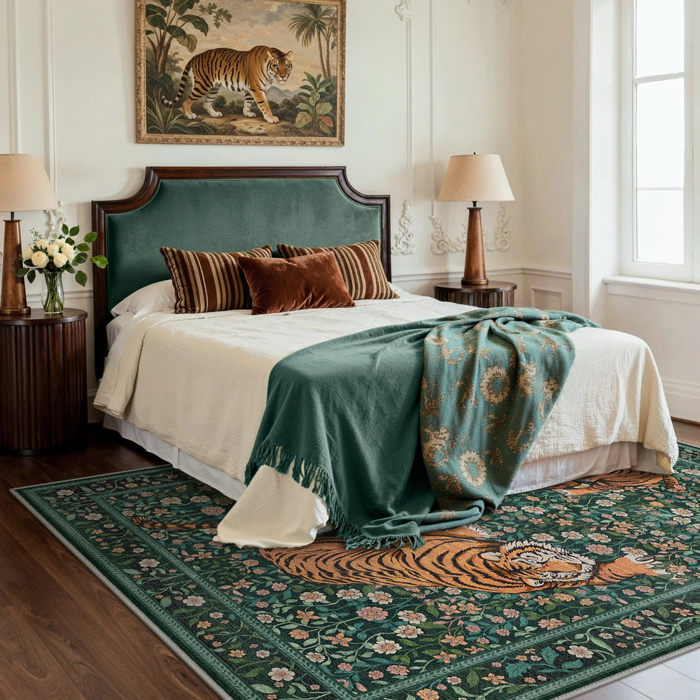 Taiga Natural Wild Tiger Rug in Green | GENIMO