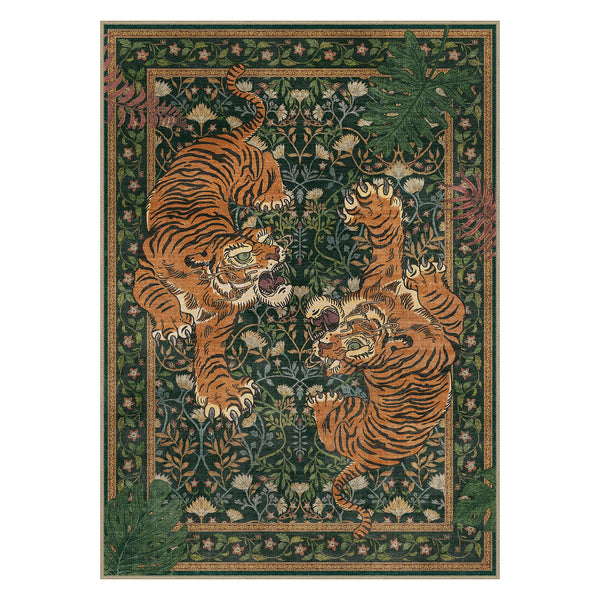 Sundar Washable Wild Tiger Green Rug