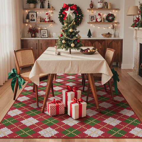 Althea Christmas Checkered Washable Belgian Velvet Rug