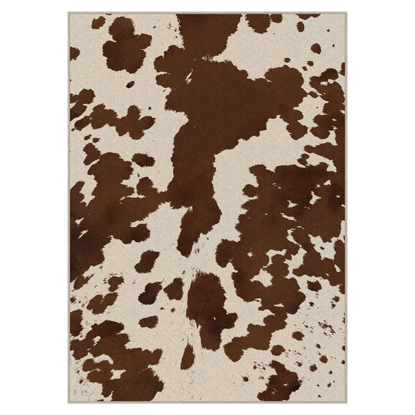 Tero Washable Morden Farmhouse Cow Print Brown Rug
