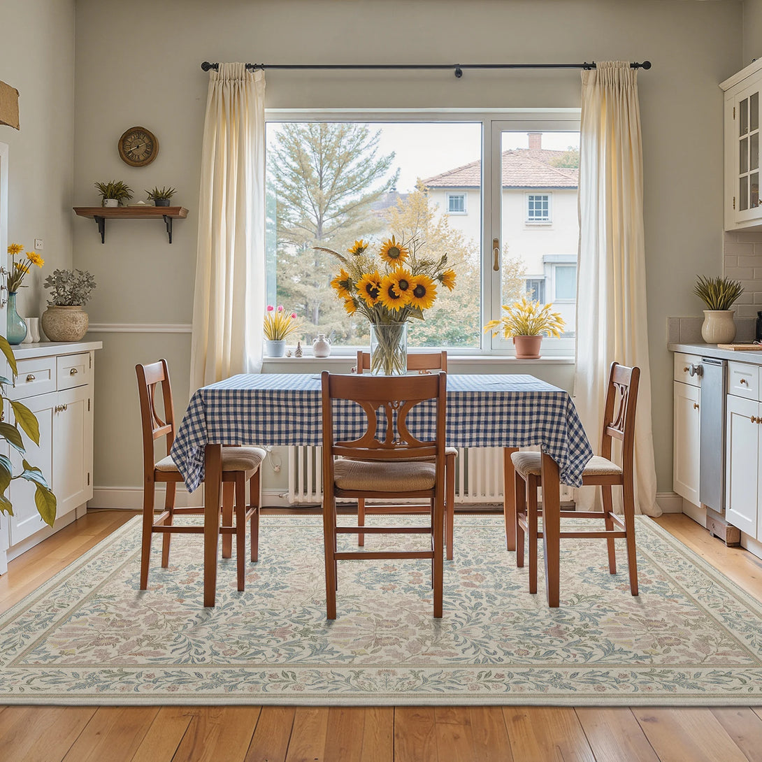 2nd Rug Runa Vintage Floral Washable Rug in Beige | GENIMO