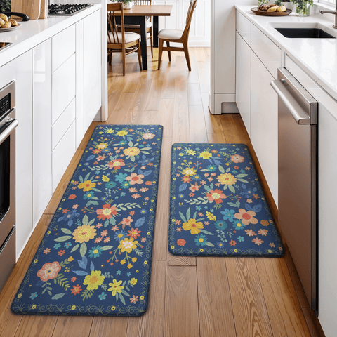 GENIMO 2Pcs Anti Fatigue Padded Kitchen Mats for Floor Floral Printed Washable Runner Rugs