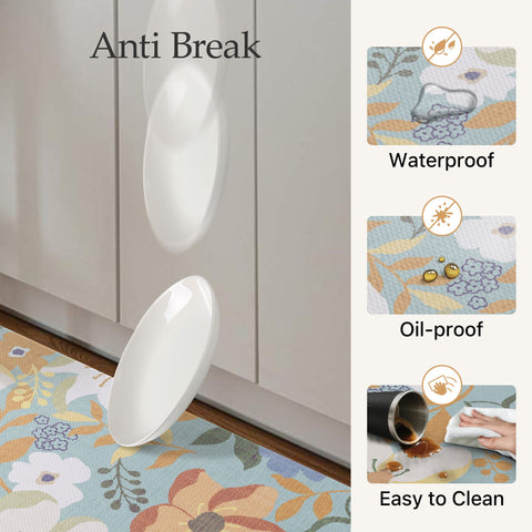 GENIMO 2Pcs Anti Fatigue Padded Kitchen Floor Mat Floral Washable Runner Rug for Sink
