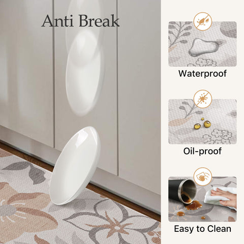GENIMO 2Pcs Anti Fatigue Padded Kitchen Floor Mat Floral Washable Runner Rug for Sink