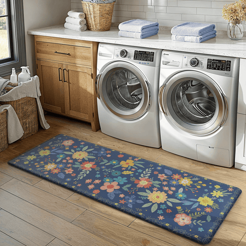 GENIMO 2Pcs Anti Fatigue Padded Kitchen Mats for Floor Floral Printed Washable Runner Rugs