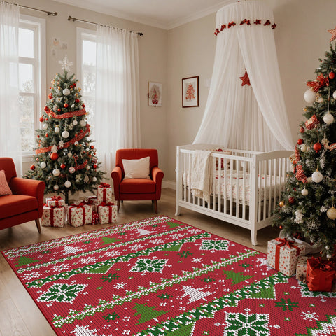Noelle Christmas Washable Snowflake  Belgian Velvet Rug